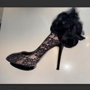 sexy black lace evening heels size 9M by Beverly Feldman